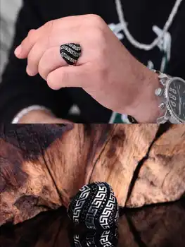 Turški ročno 925 sterling srebrni nakit črni kamen oniks moški prstan