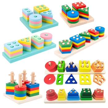 Lesenim Igrače Otroška Lesena Geometrijske Oblike Sortiranje Matematiko Igrače Nastavite Montessori Izobraževalne Gradnik, Jih Zložite Na Kup Igrač
