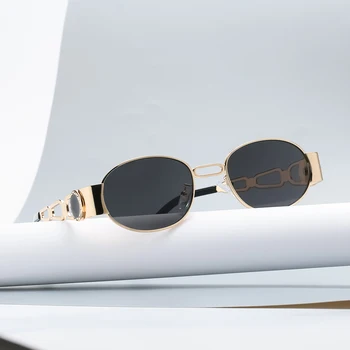 Peekaboo punk stil ovalne sončna očala za moške zlato kovinsko 2021 moška sončna očala za ženske rumeno rjava uv400 poletje vroče prodaje