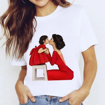 Ženske T-shirt 2021 Summr harajuku Mati Hči grafični Ženski zgornji deli oblačil Streetware Kratek Rokav Moda Tshirt femme Plus Velikost 3XL