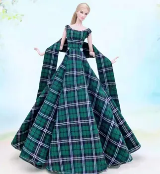Moda Temno Zelena Kariran Poročno Obleko 1/6 BJD Oblačila za Barbie Lutka Obleko Princesa Obleke Obleke (Za 11,5