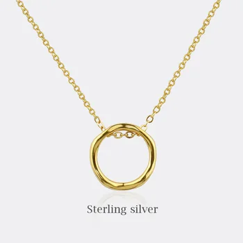 XIYANIKE 925 Sterling Srebro Preprost francoski ins Kreativne Geometrijske Krog Zlato Ogrlico Moda Clavicle Verige Ženski