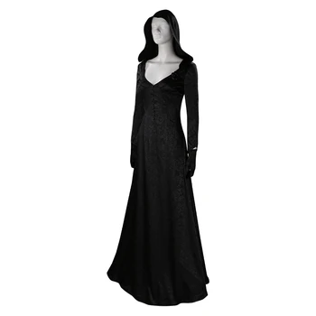 Čarovnica Enotno Cosplay Kostum Hooded Dolgo Črno Obleko Obleke Halloween Carnival Obleko za Ženske