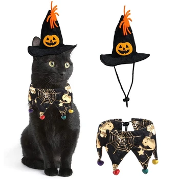 Mačka Klobuk, Ovratnik Obleka za Halloween Dekoracijo Obleko Gor Pribor Halloween Oblačila Lobanje Vzorec