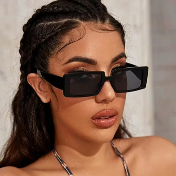 Moda Mala sončna Očala Ženske blagovne Znamke, Modela Black Debel Okvir Sunglass Trendy Pravokotne Kul sončna Očala Odtenki Ženski UV400