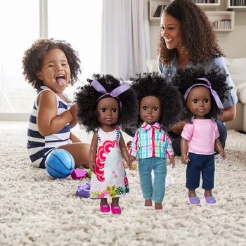 Lep Dojenček Črni Afriški Lutka Darilo Black Baby Lepe Kodraste Črne 14 PALČNI Vinilni Baby Doll Igrače Obleko Igranje Fant Dekleta, ki Predstavlja